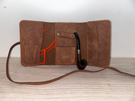 Handmade Leather Pipe & Tobacco Pouch